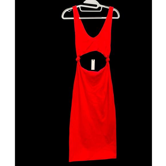 LOVERS and FRIENDS Ribbed Red Cut Out Body-Con MARTA Cut Out Dress Sz SML - Picture 3 of 12